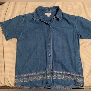 Bit & Bridle For Her Size Large Blue Jean Short Sleeved Shirt